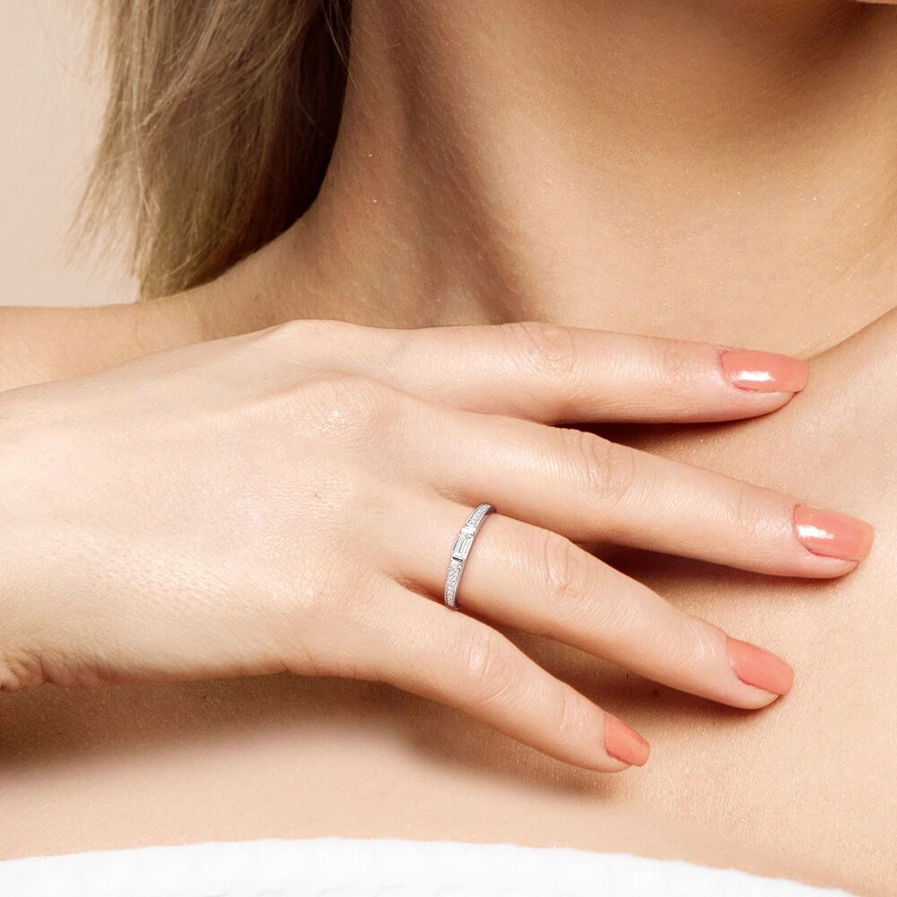 Baguette Moissanite Stacking Ring in Sterling Silver (3/8 ct. dew)