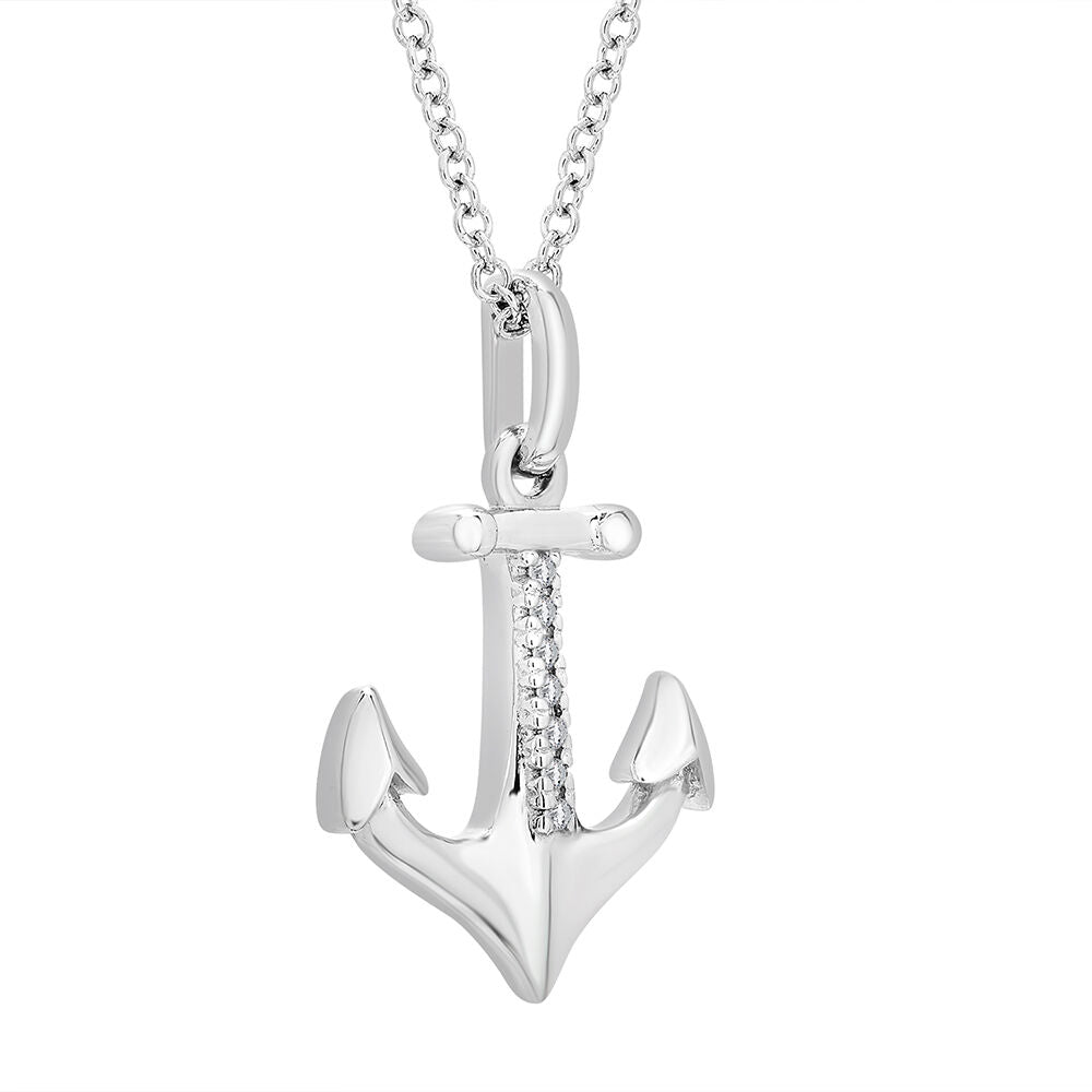 Diamond Anchor Pendant in Sterling Silver