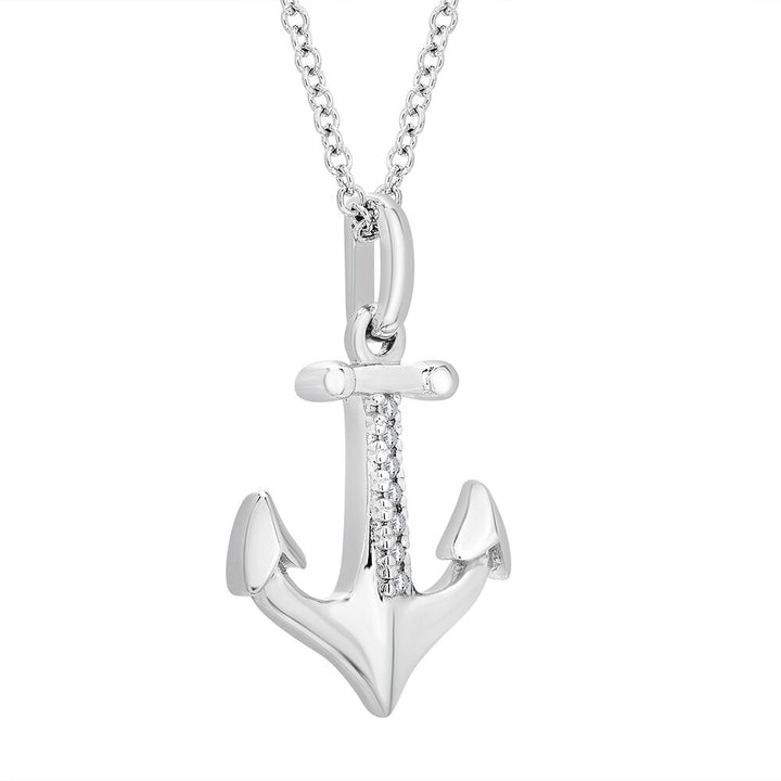 Diamond Anchor Pendant in Sterling Silver
