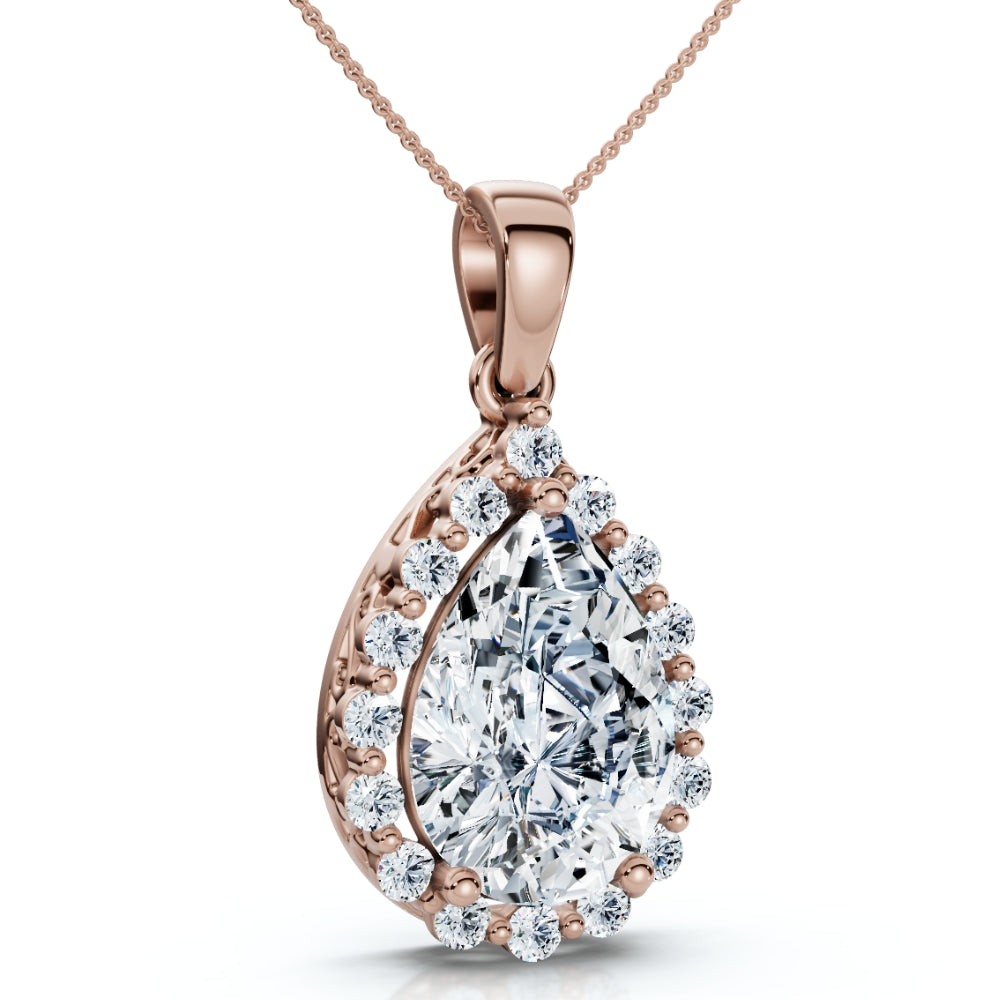 Certified 3.40ct Pear Shape Diamond Halo Dangle pendant 14k Gold Lab Grown 1'
