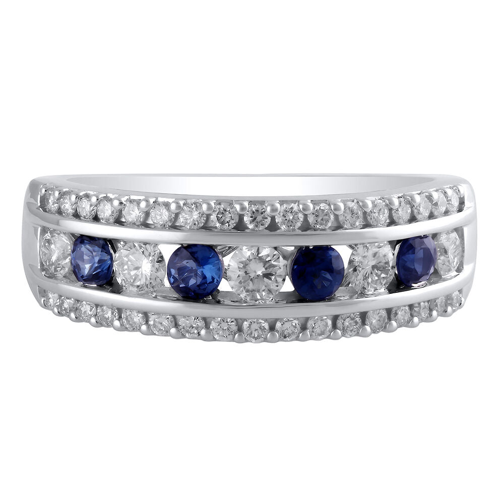 Blue Sapphire & Diamond Anniversary Band in 14K White Gold (5/8 ct. tw.)