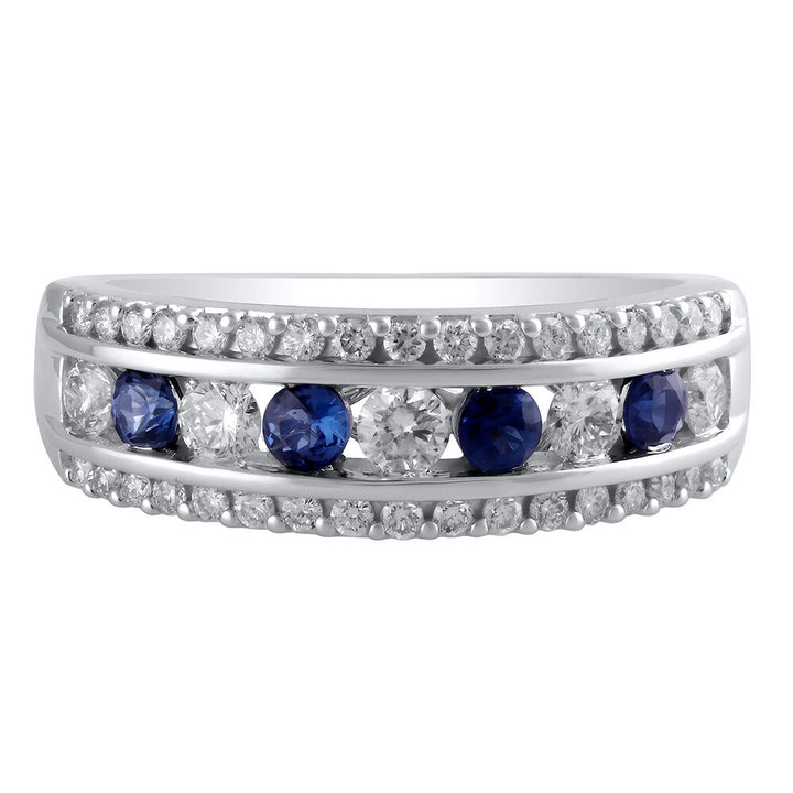 Blue Sapphire & Diamond Anniversary Band in 14K White Gold (5/8 ct. tw.)