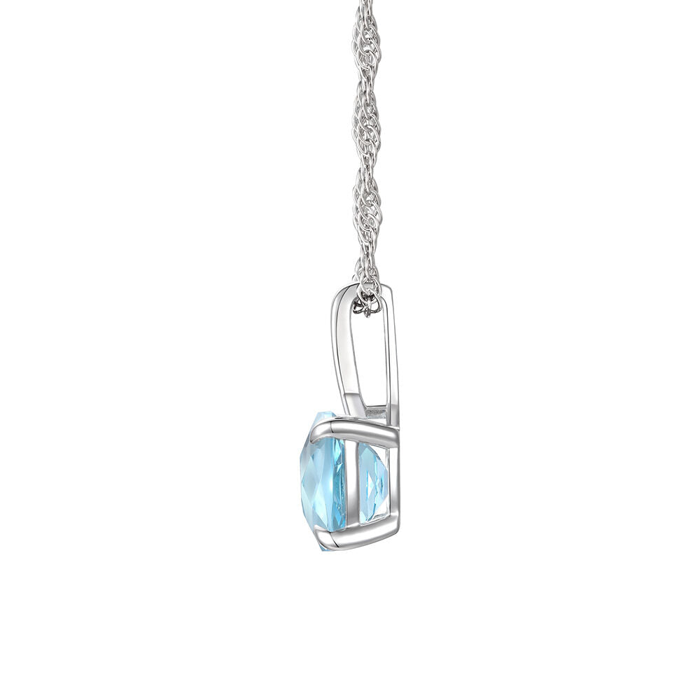 Cushion-Cut Aquamarine Pendant with Diamond Accents in 10K White Gold