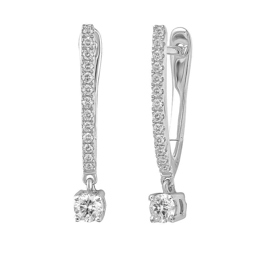 Dangle Hoop Earrings with Round Diamonds in 10K White Gold (3/8 ct. tw.)