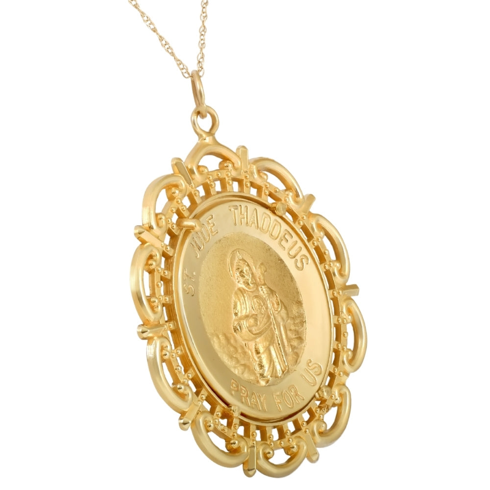 14k Yellow Gold St. Jude Thaddeus Medal Pendant 1.5' Tall 7.5 Grams