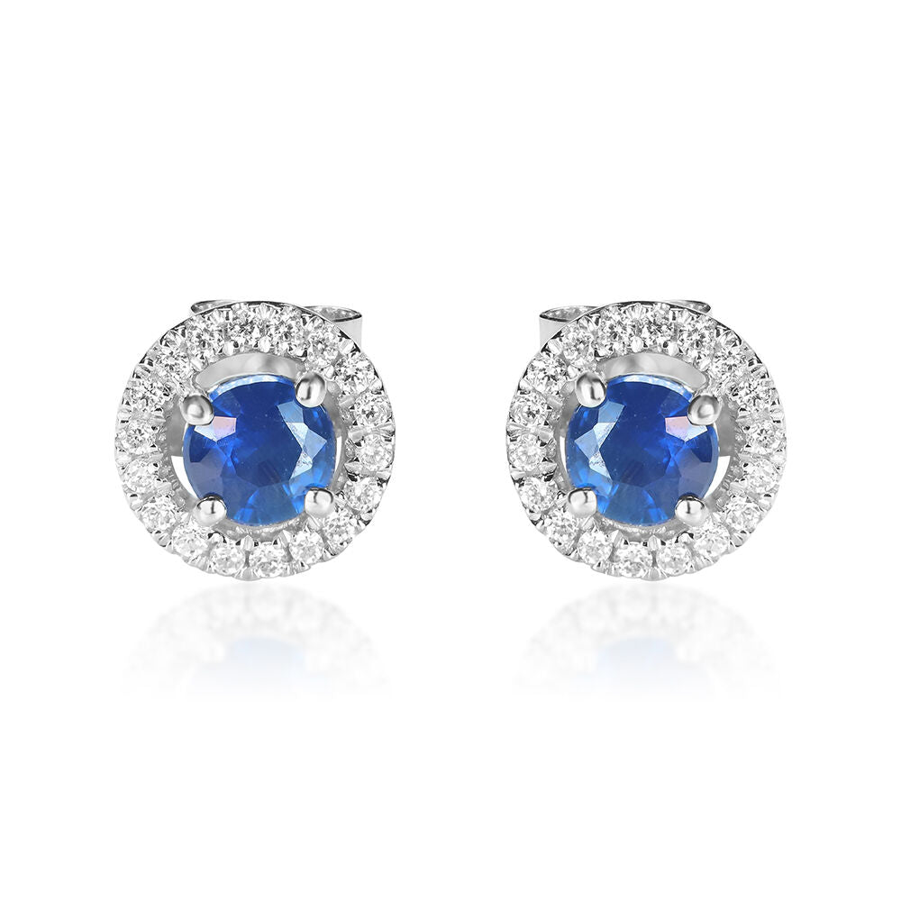 Blue Sapphire & Diamond Stud Earring in 10K White Gold (1/8 ct. tw.)