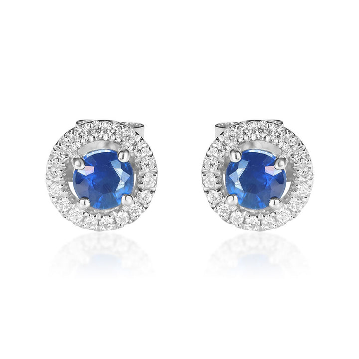 Blue Sapphire & Diamond Stud Earring in 10K White Gold (1/8 ct. tw.)