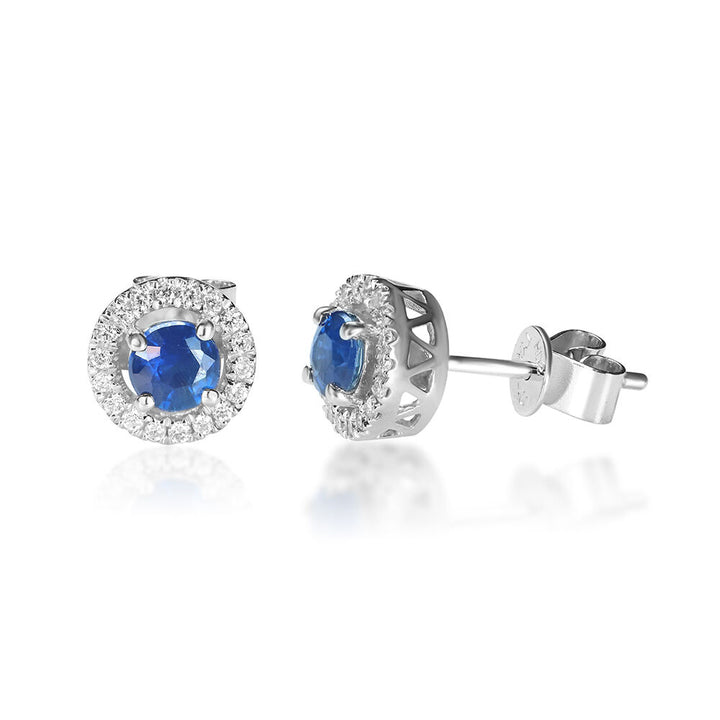 Blue Sapphire & Diamond Stud Earring in 10K White Gold (1/8 ct. tw.)