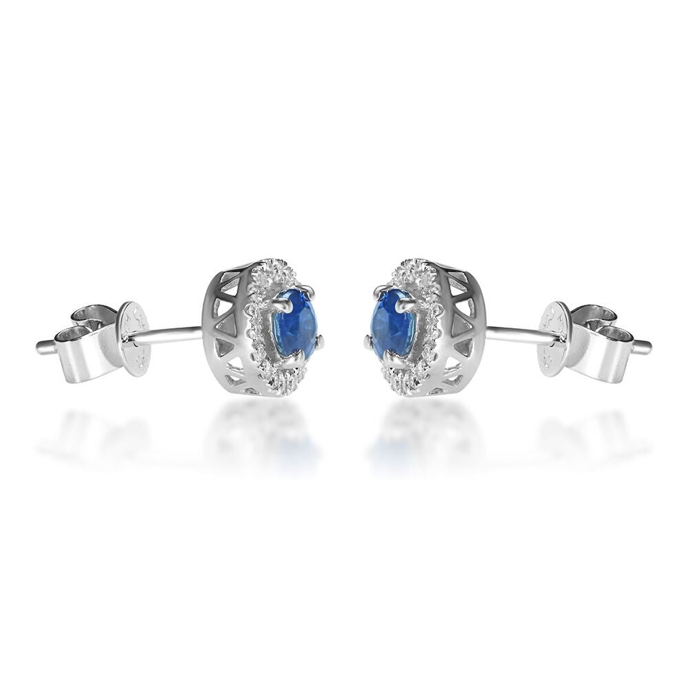 Blue Sapphire & Diamond Stud Earring in 10K White Gold (1/8 ct. tw.)