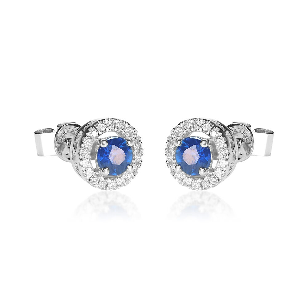 Blue Sapphire & Diamond Stud Earring in 10K White Gold (1/8 ct. tw.)