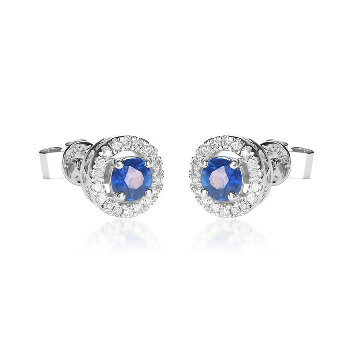 Blue Sapphire & Diamond Stud Earring in 10K White Gold (1/8 ct. tw.)