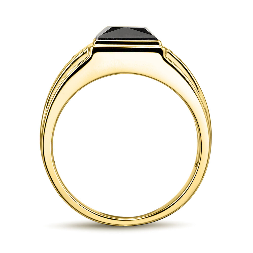 Onyx & Diamond Ring in 10K White & Yellow Gold (1/7 ct. tw.)
