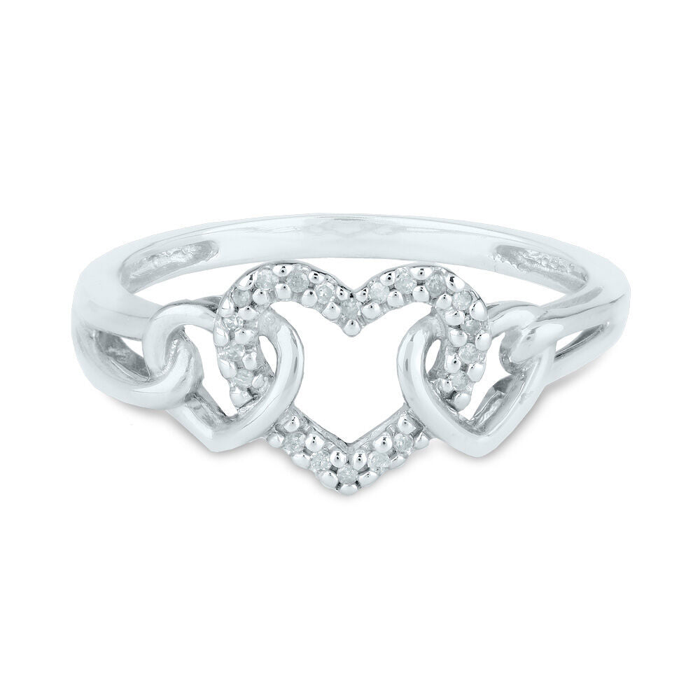 Three-Heart Ring with Diamond Accents in 10K White Gold