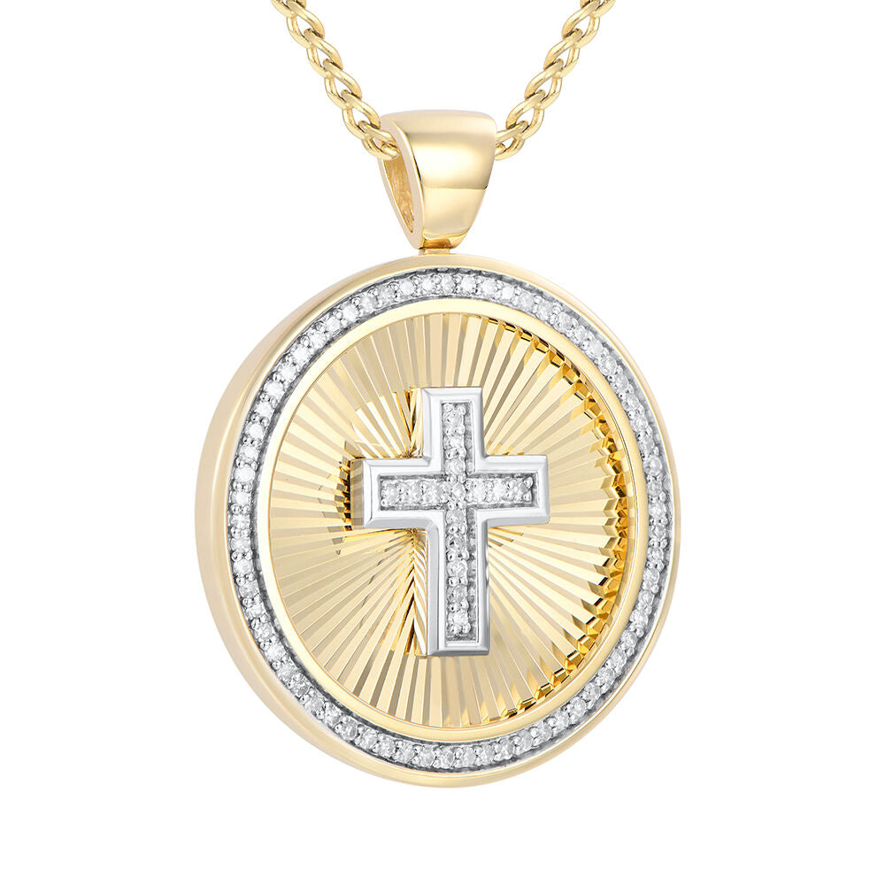 Cross Medallion Pendant with Diamonds in 10K Yellow Gold (1/3 ct. tw.)