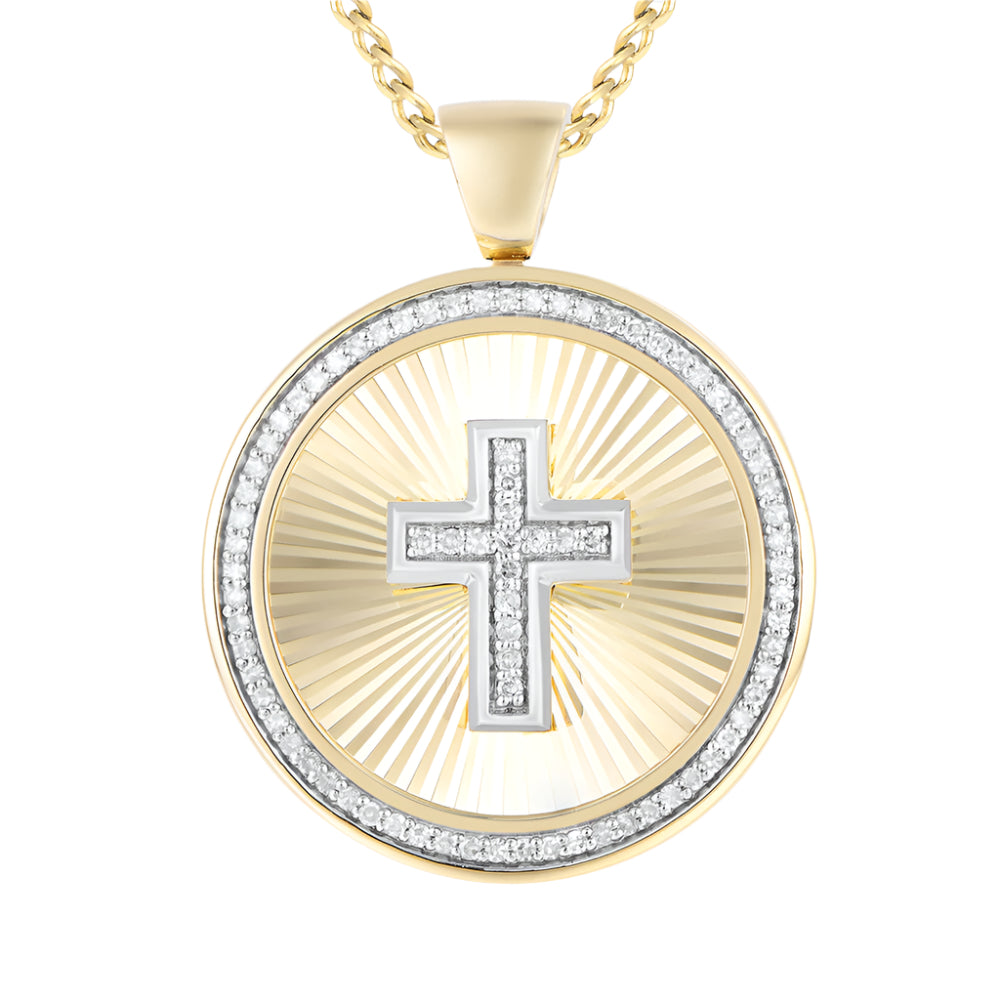 Cross Medallion Pendant with Diamonds in 10K Yellow Gold (1/3 ct. tw.)