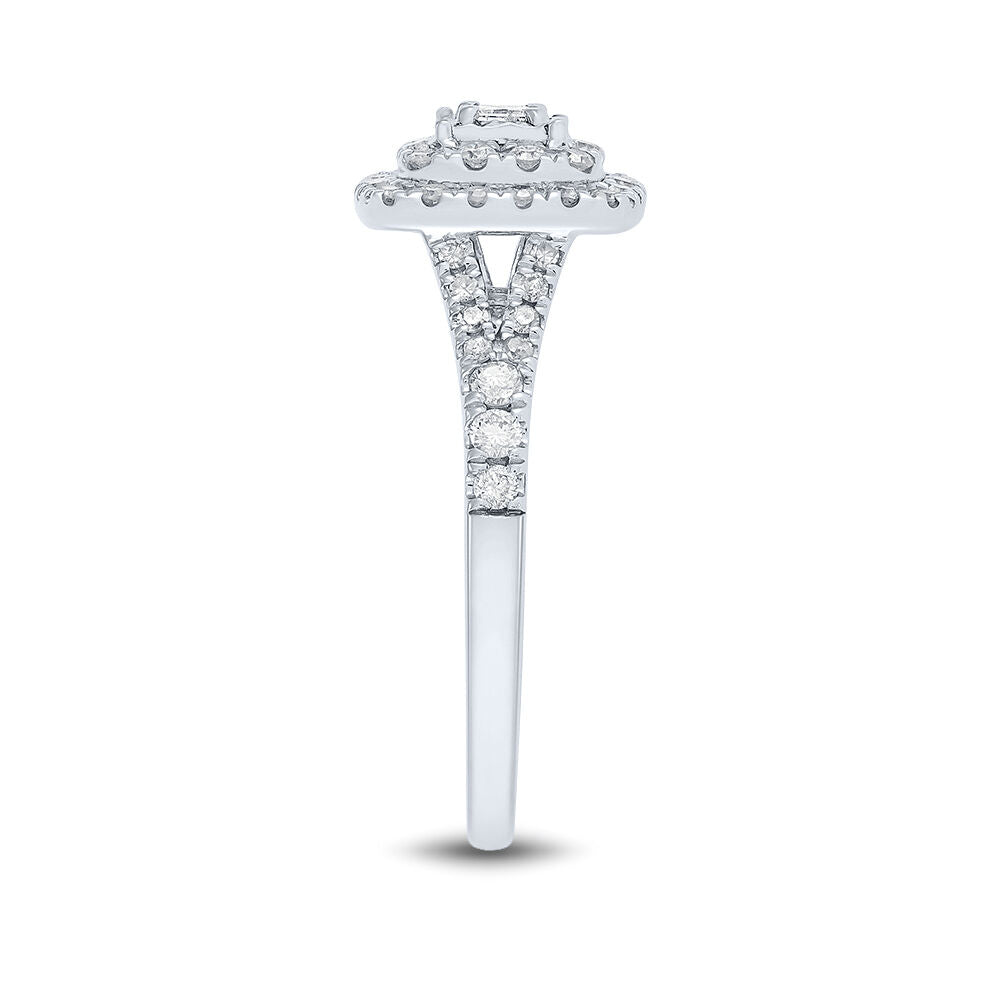 Princess-Cut Double-Halo Diamond Engagement Ring in 10K White Gold (1/2 ct. tw.)