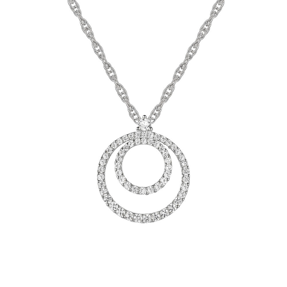Diamond Double Circle Pendant in 10K White Gold (1/3 ct. tw.)