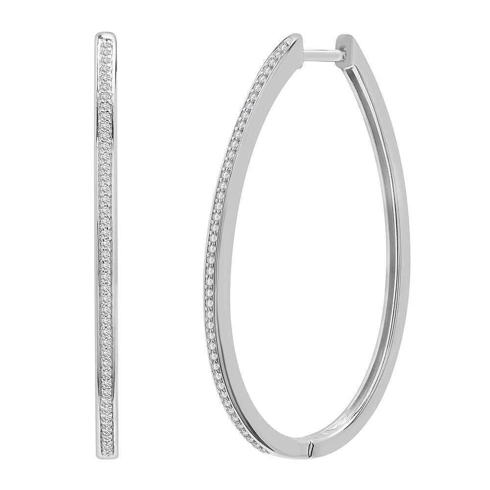 Diamond Oval Hoop Earrings in Sterling Silver (1/4 ct. tw.)