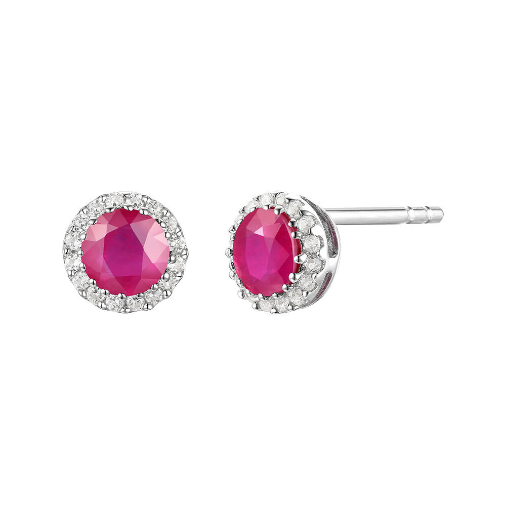 Diamond & Ruby Stud Earrings in 14K White Gold