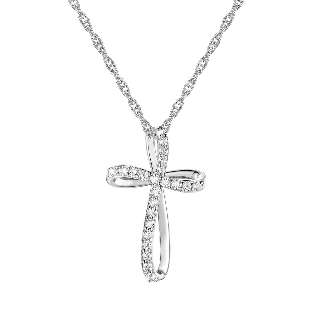 Loop Cross Pendant in 10K White Gold (1/10 ct. tw.)