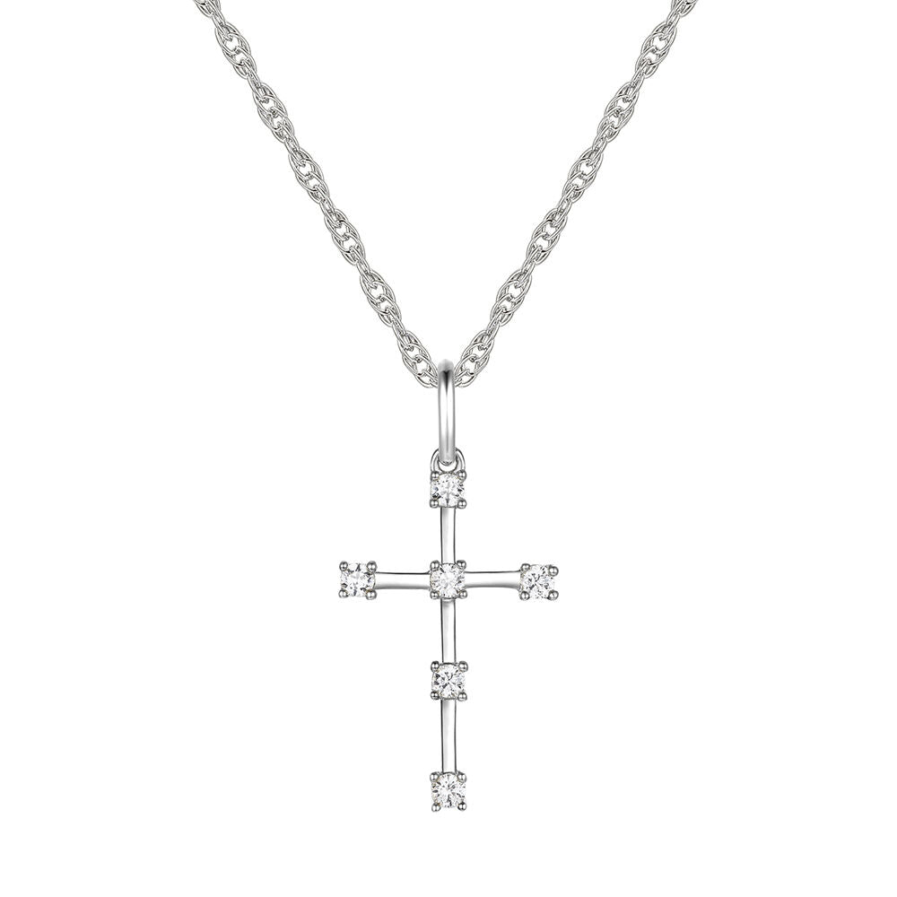 Diamond Studded Cross Pendant in Sterling Silver (1/10 ct. tw.)