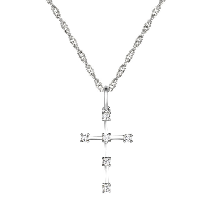 Diamond Studded Cross Pendant in Sterling Silver (1/10 ct. tw.)