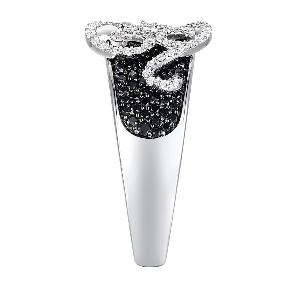 Black and White Diamond Swirl Ring in 10K White Gold (1 ct. tw.)