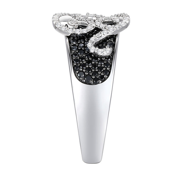 Black and White Diamond Swirl Ring in 10K White Gold (1 ct. tw.)