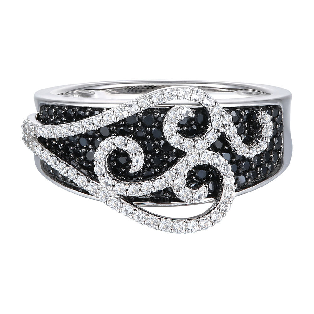 Black and White Diamond Swirl Ring in 10K White Gold (1 ct. tw.)