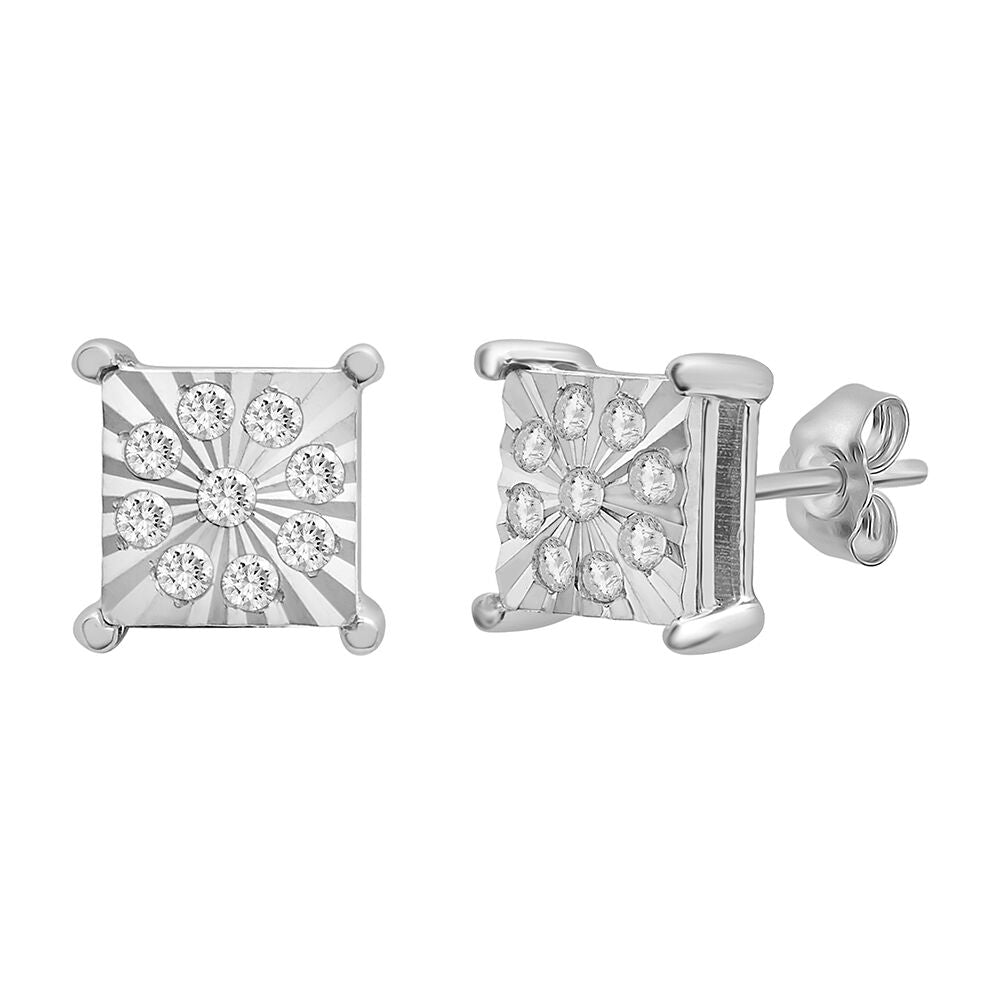 Square Diamond Cluster Stud Earrings in Sterling Silver (3/8 ct. tw.)