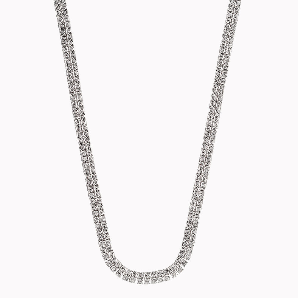 Double Row Diamond Tennis Necklace in Sterling Silver (1 ct. tw.)