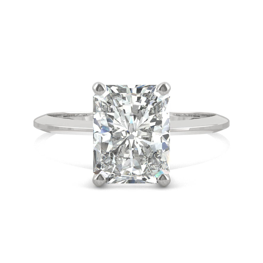 Radiant-Cut Moissanite Ring with Knife-Edge Band in 14K White Gold (2 ct. dew)