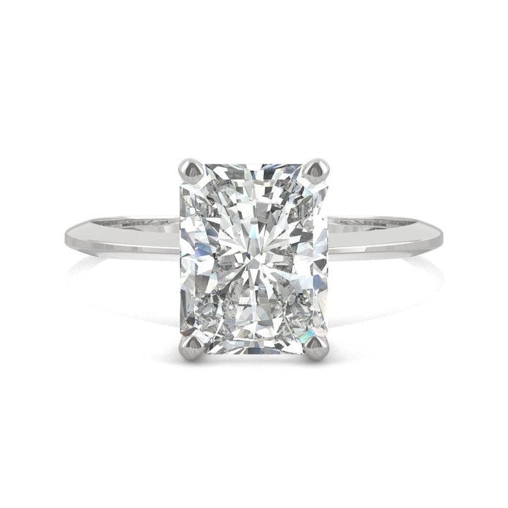 Radiant-Cut Moissanite Ring with Knife-Edge Band in 14K White Gold (2 ct. dew)