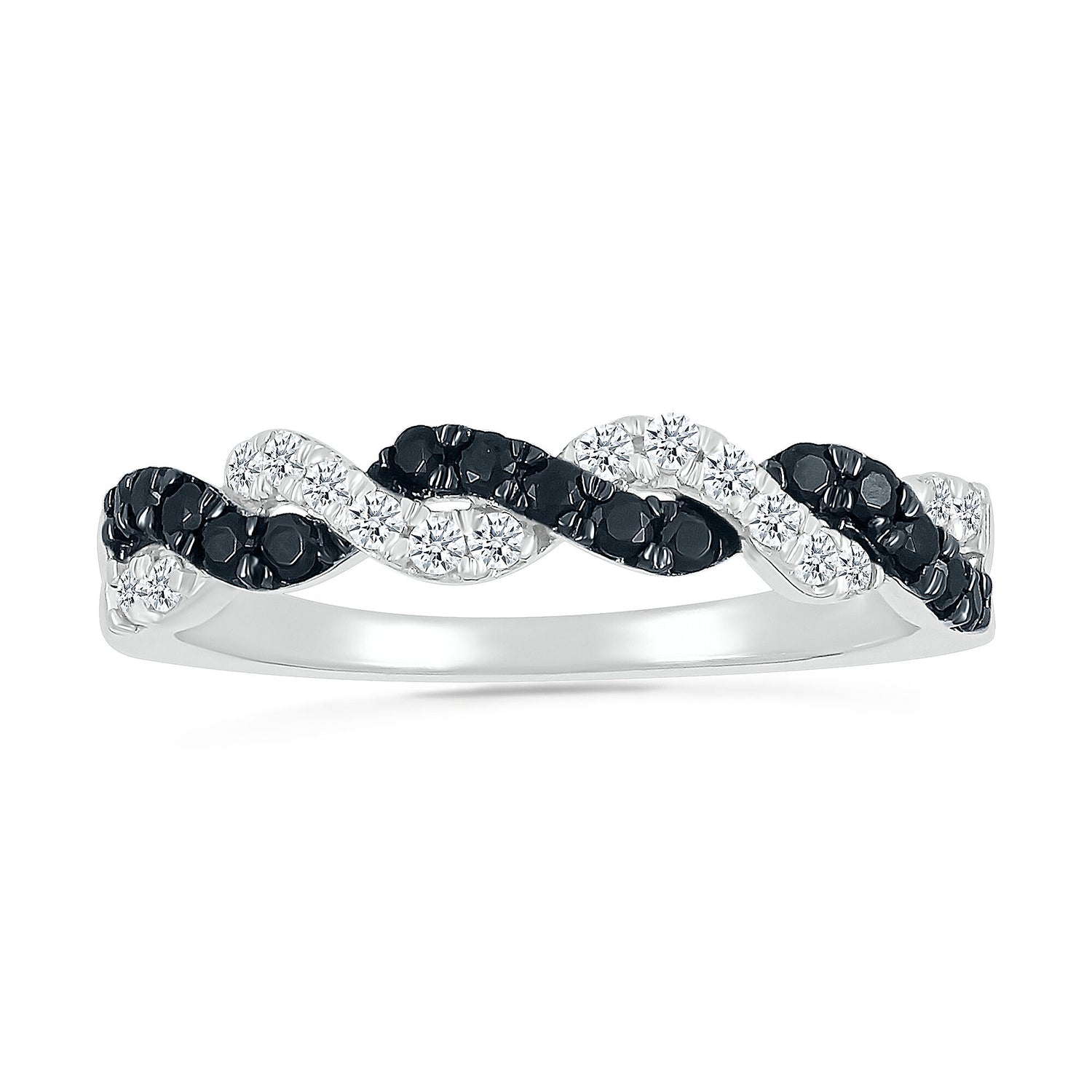 Black and White Diamond Twist Band in Sterling Silver (3/8 ct. tw.)
