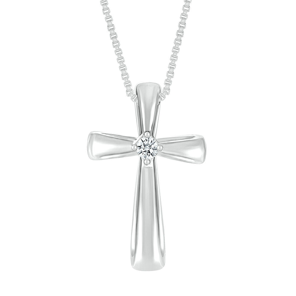 Diamond Accent Puff Cross Pendant in Sterling Silver