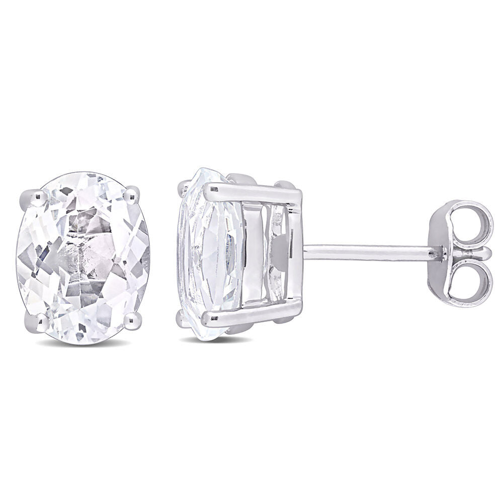 Oval-Shaped White Topaz Stud Earrings in Sterling Silver