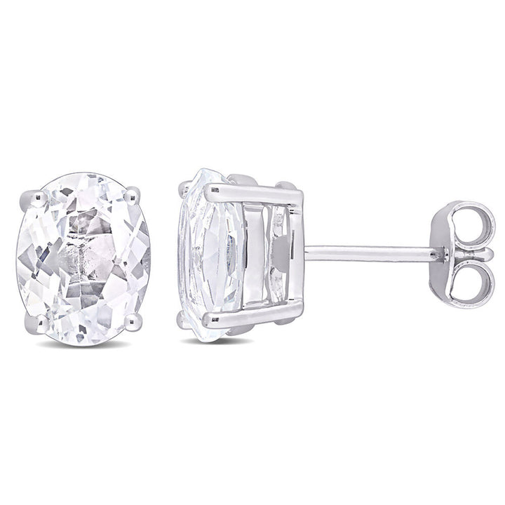 Oval-Shaped White Topaz Stud Earrings in Sterling Silver