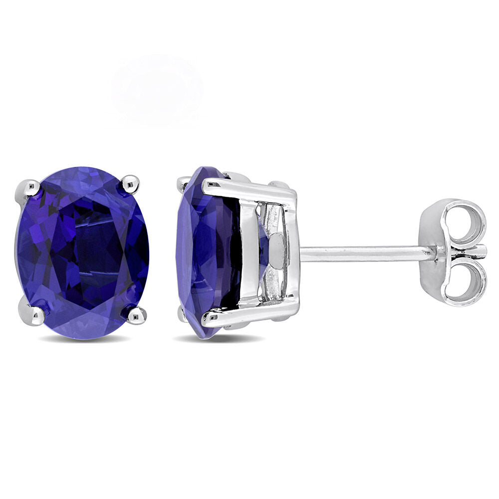 Oval-Shaped Lab Created Blue Sapphire Stud Earrings in Sterling Silver
