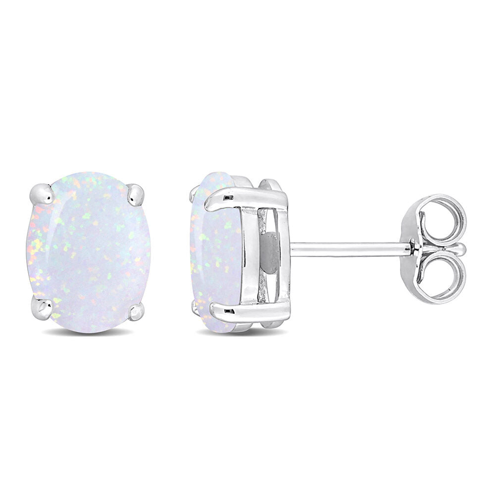 Oval-Shaped Lab Created Opal Stud Earrings in Sterling Silver