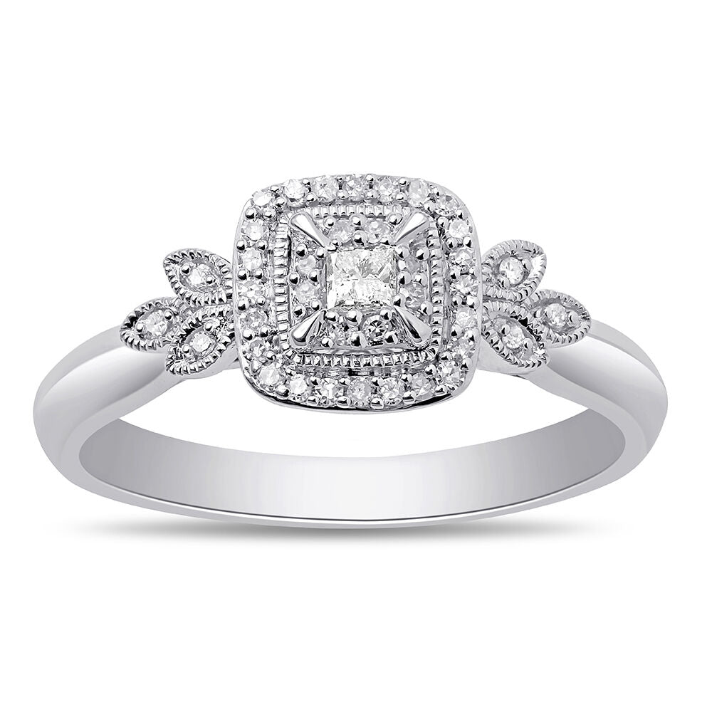 Princess-Cut Diamond Halo Promise Ring in Sterling Silver (1/6 ct. tw.)