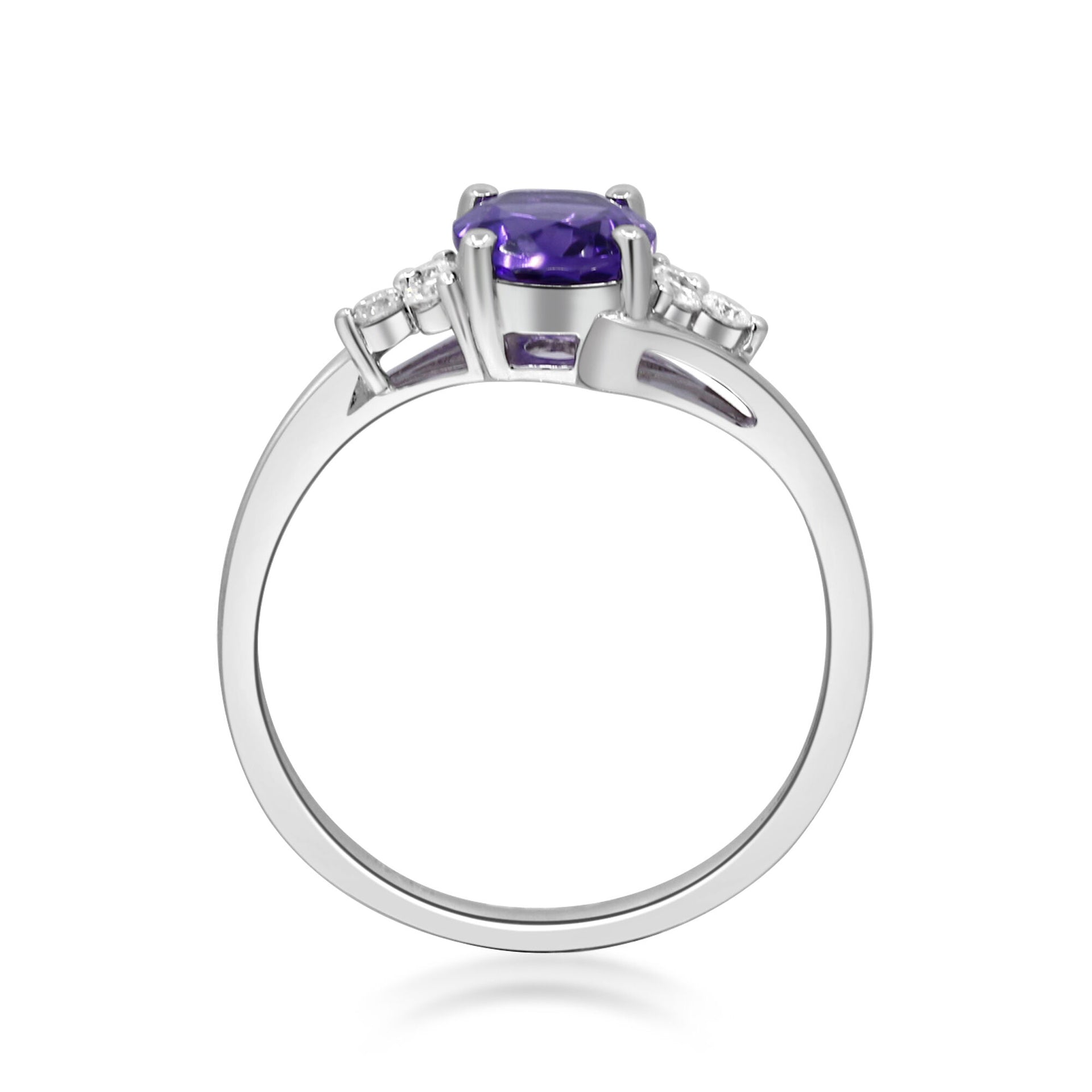 Oval Amethyst & Diamond Ring in 10K White Gold (1/8 ct. tw.)