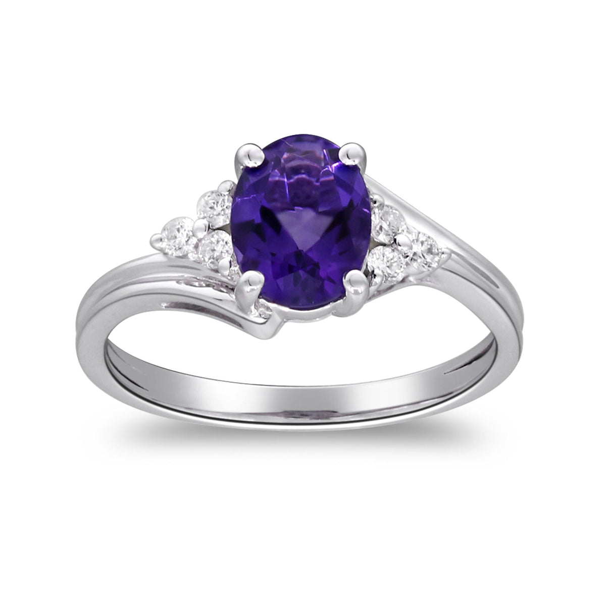 Oval Amethyst & Diamond Ring in 10K White Gold (1/8 ct. tw.)
