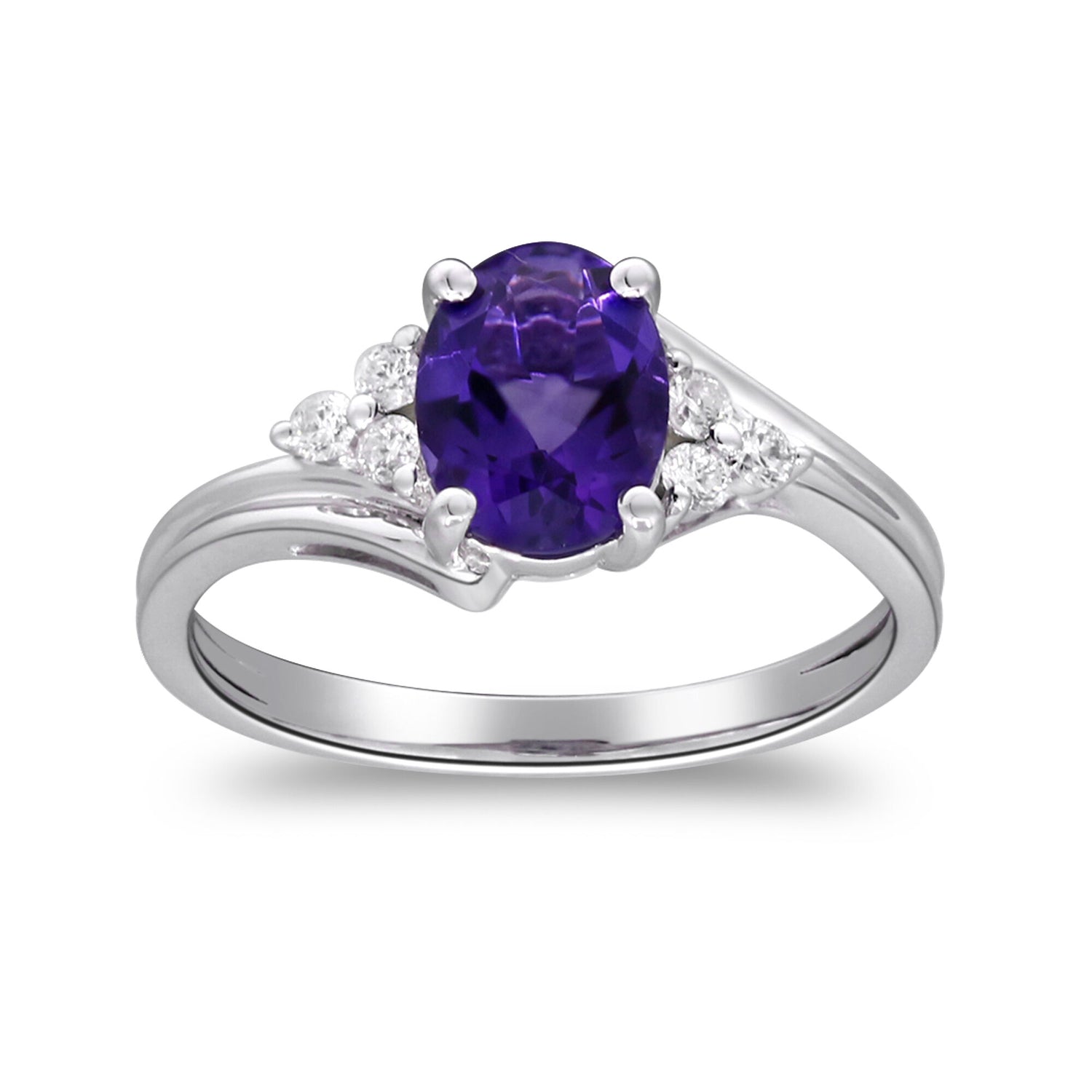 Oval Amethyst & Diamond Ring in 10K White Gold (1/8 ct. tw.)