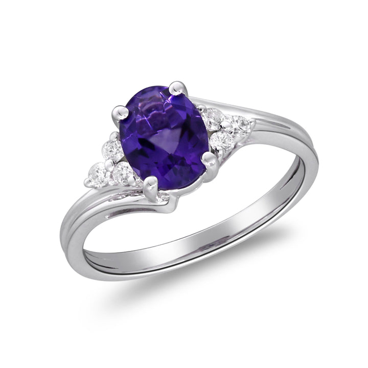 Oval Amethyst & Diamond Ring in 10K White Gold (1/8 ct. tw.)