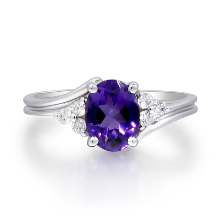 Oval Amethyst & Diamond Ring in 10K White Gold (1/8 ct. tw.)