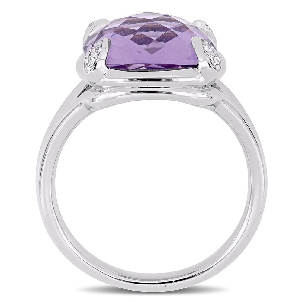 Cushion-Cut Amethyst & White Topaz Ring in Sterling Silver