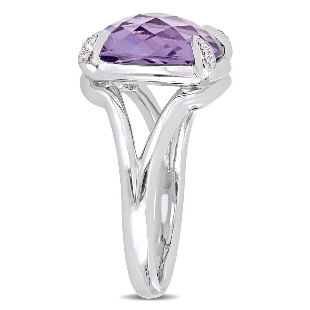 Cushion-Cut Amethyst & White Topaz Ring in Sterling Silver