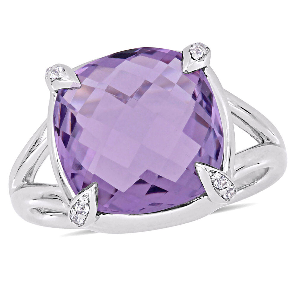 Cushion-Cut Amethyst & White Topaz Ring in Sterling Silver