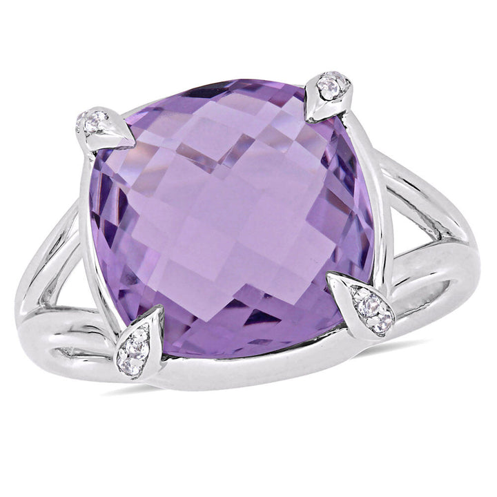 Cushion-Cut Amethyst & White Topaz Ring in Sterling Silver