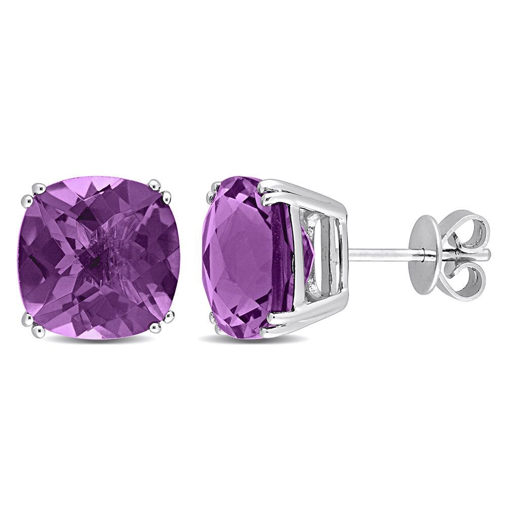 Cushion-Cut Amethyst Stud Earrings in 14K White Gold